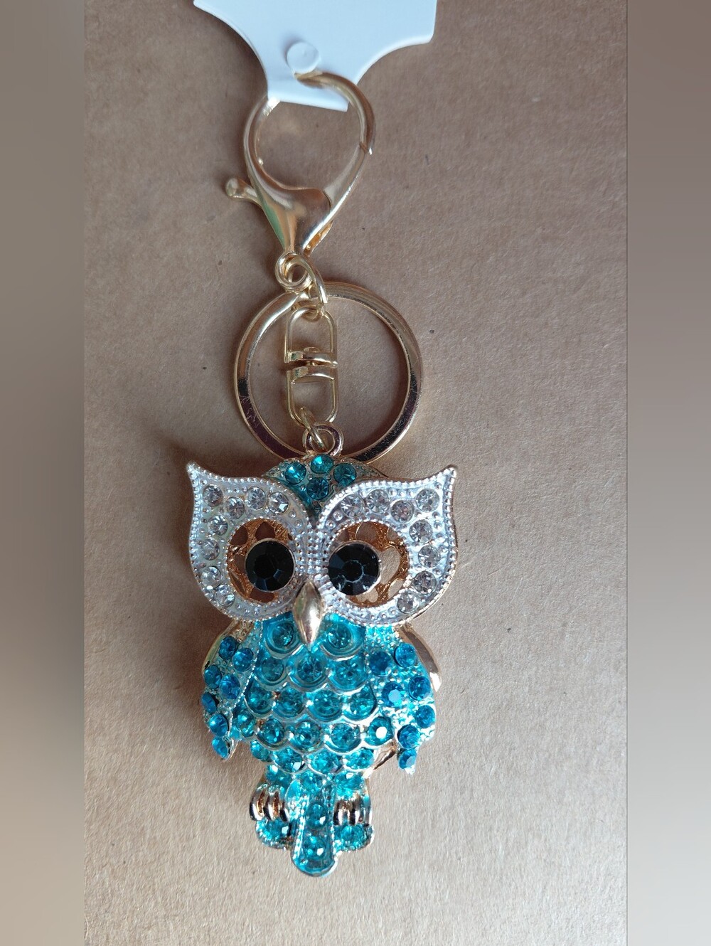 Gold Owl Keychain/Bag Charm with Turquoise Crystals